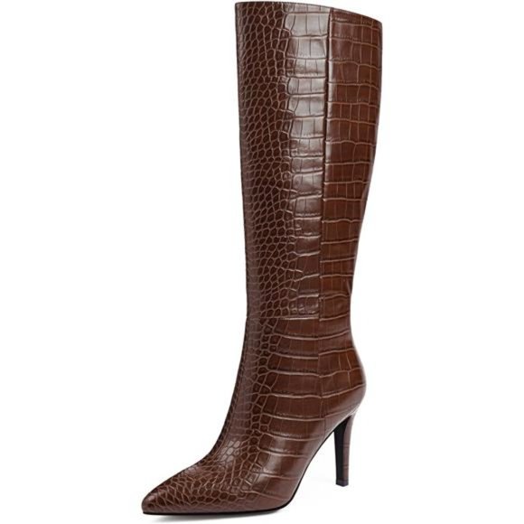 Knee High Boots Toe Stiletto High Heel Side Zipper Long Boots Crocodile Boots - Picture 4 of 7